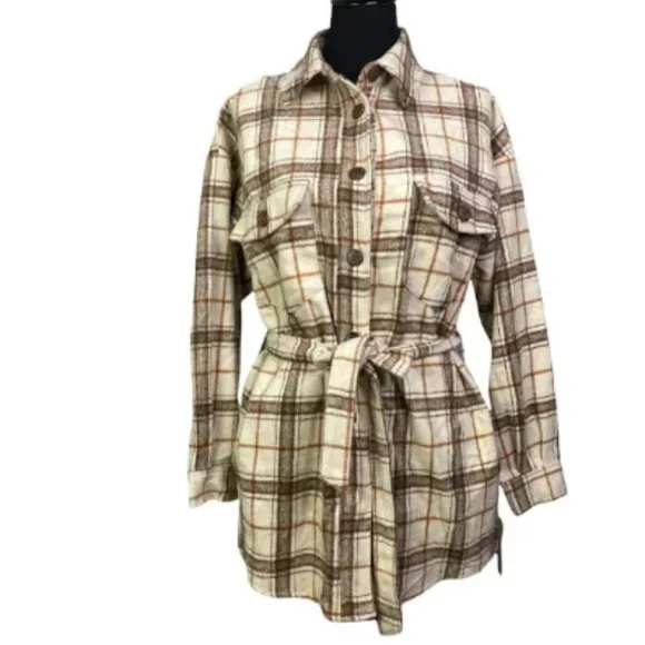 Oat Benji Belted Plaid Jacket/Cardigan Large XL - Picture 4 of 5
